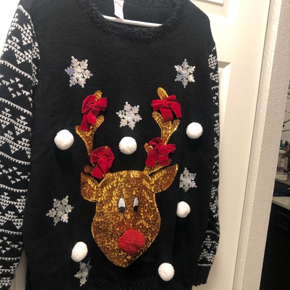 Holiday Time Christmas Sweater Reindeer Party Pullover Multicolor Sz 1X(16W/18W) - Picture 10 of 13